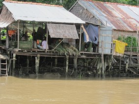 In the Mekong Delta, family firms pre-construct the roofs and transport them to the location by boat.